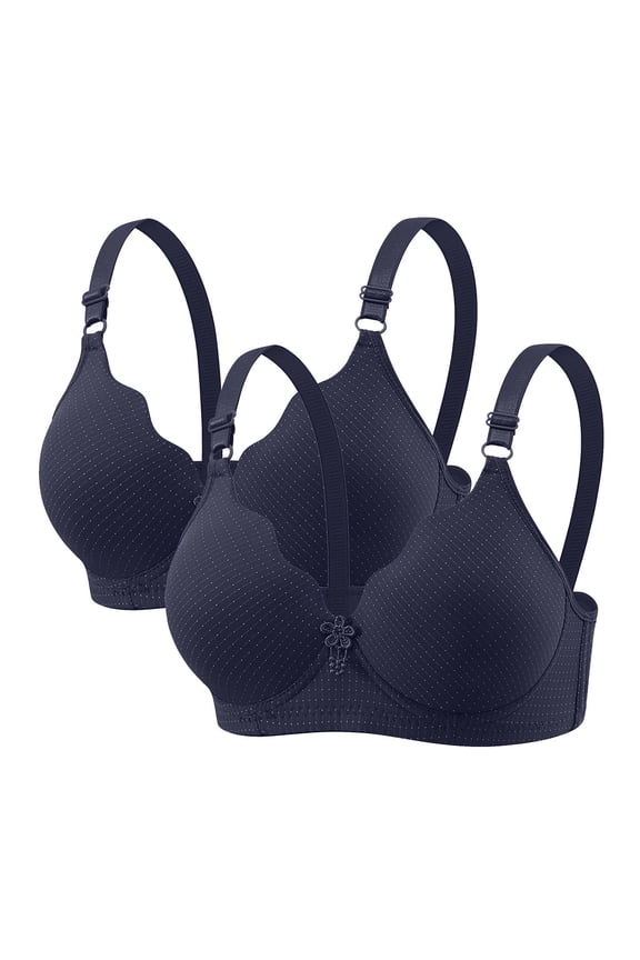2PC Breathable Everyday Bras Wireless Lift and Support Push-Up Bra Secure Fit Bra for Women Bralette Soft Cup Bra Plus Size Lace Cleavage Bra Navy M