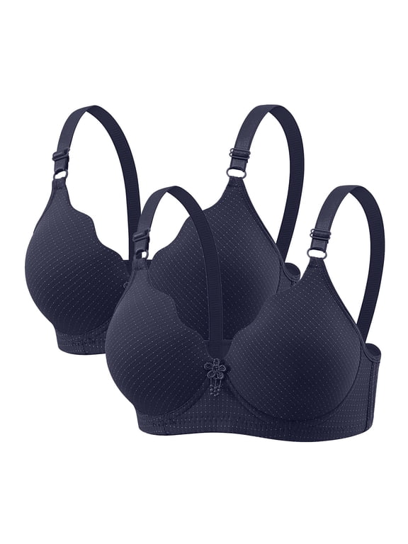 2PC Breathable Everyday Bras Wireless Lift and Support Push-Up Bra Secure Fit Bra for Women Bralette Soft Cup Bra Plus Size Lace Cleavage Bra Navy XXL