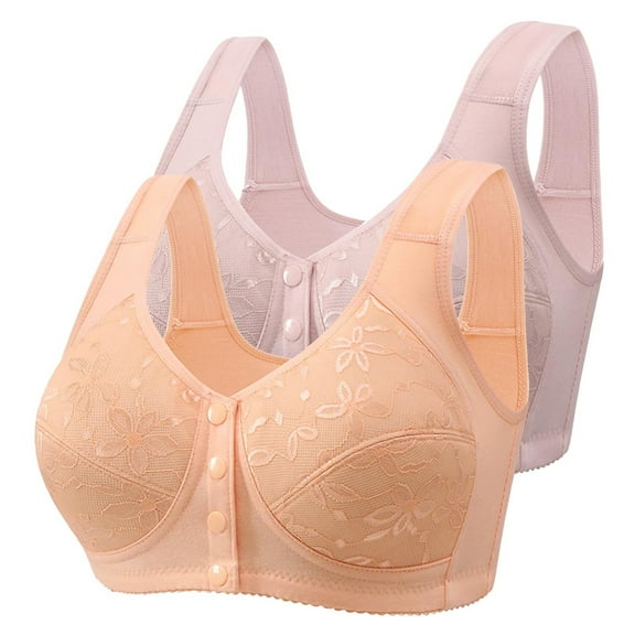 AINIYS 2PC Breathable Everyday Bras Wireless Soft Cup Bra Bralette Front Closure Thin Fabric Bralettes Secure Fit Bra for Women Plus Size Easy Off Bra with Wide Straps Gray XXXXL