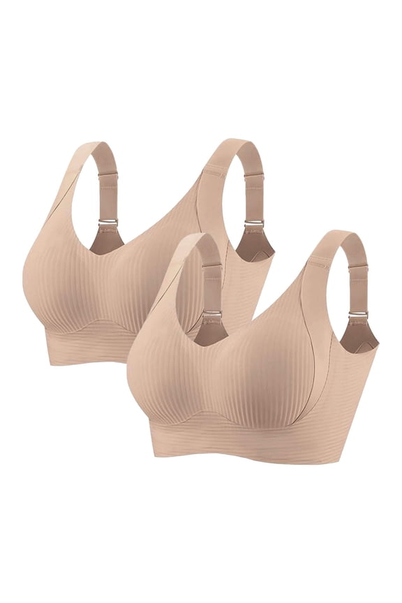 2PC Cooling Lift-Up Soft Cup Bra Wireless Workout Gym Bra Wide Straps Secure Fit Bra for Women Breathable Everyday Bras Sleep Bras Sports Yoga Bra Bralette Beige XXL