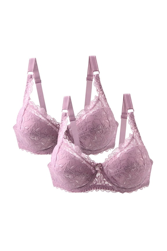 2PC Lift and Support Push-Up Bra Floral Lace Cleavage Bra Secure Fit Bra for Women Sports Yoga Bra Bralette Breathable Everyday Bras Pink L