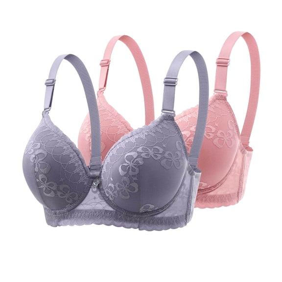 AINIYS 2PC Light Padding Bras Bralette Underwire Lift and Support Push-Up Bra Secure Fit Bra for Women Embroidery Lace Mesh Cleavage Bra Breathable Everyday Bras High Support Plus Size Khaki 46