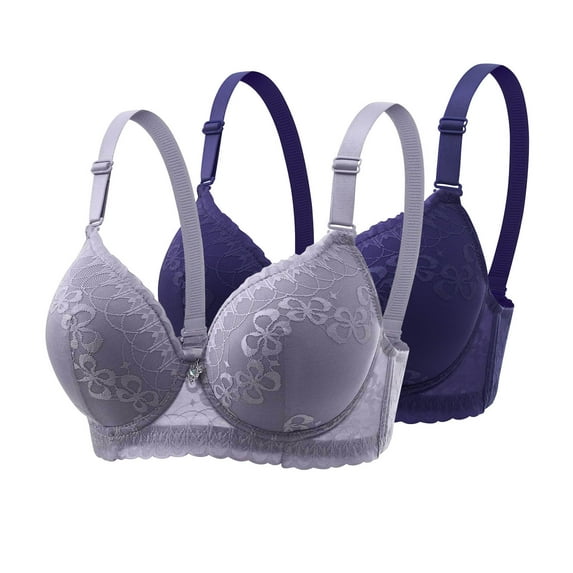 AINIYS 2PC Light Padding Bras Bralette Underwire Lift and Support Push-Up Bra Secure Fit Bra for Women Embroidery Lace Mesh Cleavage Bra Breathable Everyday Bras High Support Plus Size Navy 42