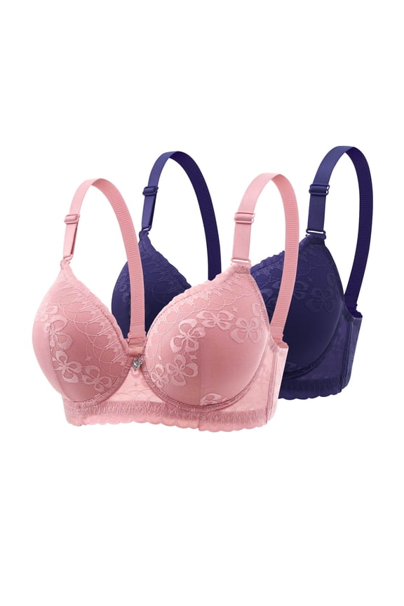 2PC Light Padding Bras Bralette Underwire Lift and Support Push-Up Bra Secure Fit Bra for Women Embroidery Lace Mesh Cleavage Bra Breathable Everyday Bras High Support Plus Size Army Green 40