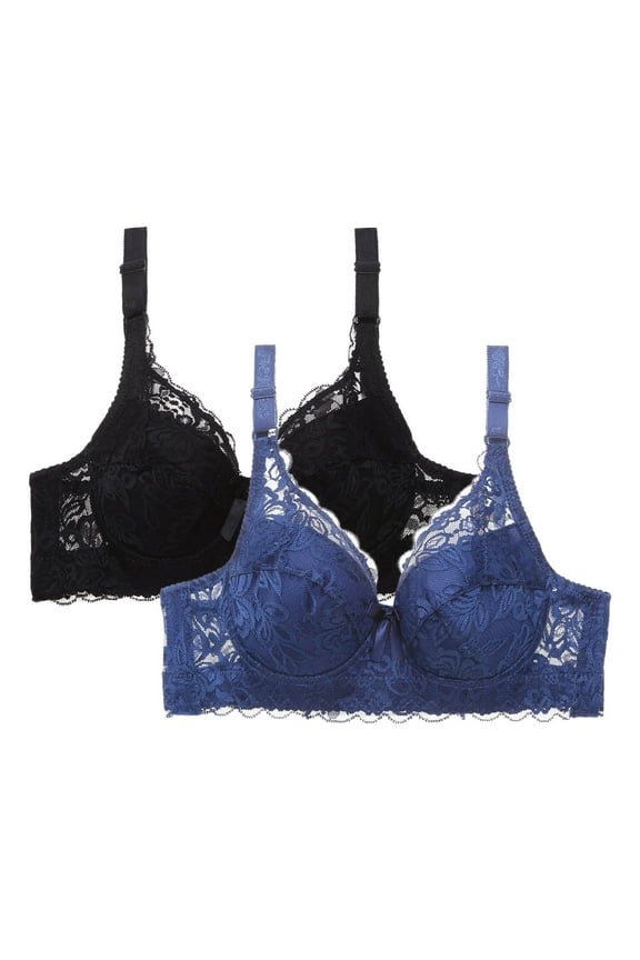 2PC Plus Size Armpit Fat Control Bra Plus Size Secure Fit Bra for Women Breathable Everyday Bras Underwire Anti-Sagging Bra Bralette Cleavage Bra Lift and Support Push-Up Bra Blue S