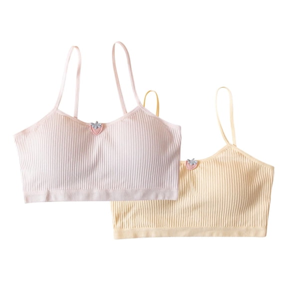 AINIYS 2PC Secure Fit Bra for Girls Wireless Seamless Soft Cup Bra Lightly Padded Training Bra for Teen Bralette Cotton Modal Growth Bra Breathable Student Everyday Bras Thin Style Khaki 7 Years