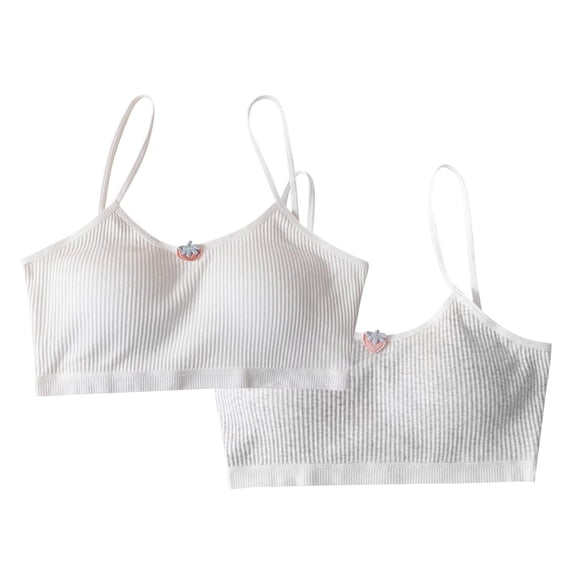 AINIYS 2PC Secure Fit Bra for Girls Wireless Seamless Soft Cup Bra Lightly Padded Training Bra for Teen Bralette Cotton Modal Growth Bra Breathable Student Everyday Bras Thin Style White 7 Years