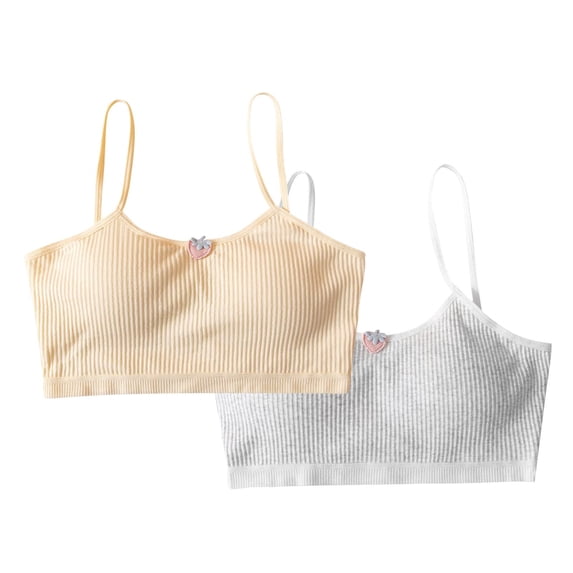 AINIYS 2PC Secure Fit Bra for Girls Wireless Seamless Soft Cup Bra Lightly Padded Training Bra for Teen Bralette Cotton Modal Growth Bra Breathable Student Everyday Bras Thin Style Yellow 7 Years