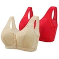 thumbnail image 1 of AINIYS 2PC Soft Cup Bra Secure Fit Bra for Women Wireless Floral Lace Breathable Everyday Bras Front Closure Cotton Plus Size Easy Off Bra with Wide Straps Bralette Red 42/95, 1 of 2