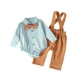 thumbnail image 1 of AINIYS 2Pcs Newborn Boy Fall Outfit Romper Dress Shirt with Bowtie + Suspender Pants Formal Suit Clothes Set Blue 0Months, 1 of 9