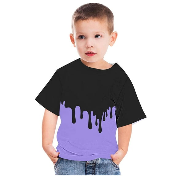AINIYS 3-4 Years Little Boys Tees Round Neck Trendy Casual Loose Kids Summer Tops Tie Dye Fashion Short Sleeve T-Shirt Children Clothes Purple