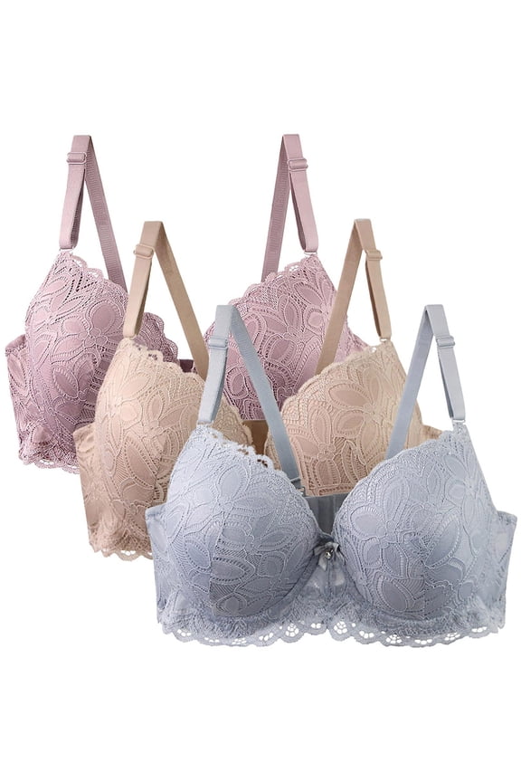 3PC Breathable Everyday Bras Cleavage Bra Plus Size Secure Fit Bra for Women Bralette Lift and Support Push-Up Bra Multicolor XL