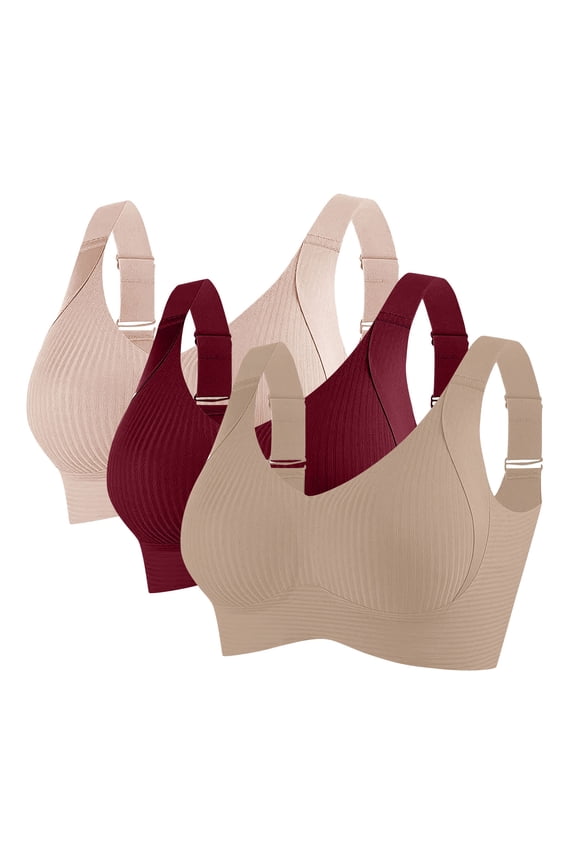 3PC Breathable Everyday Bras Wireless Workout Gym Bra Cooling Lift-Up Sleep Bras Wide Straps Soft Cup Bra Secure Fit Bra for Women Sports Yoga Bra Bralette Wine M