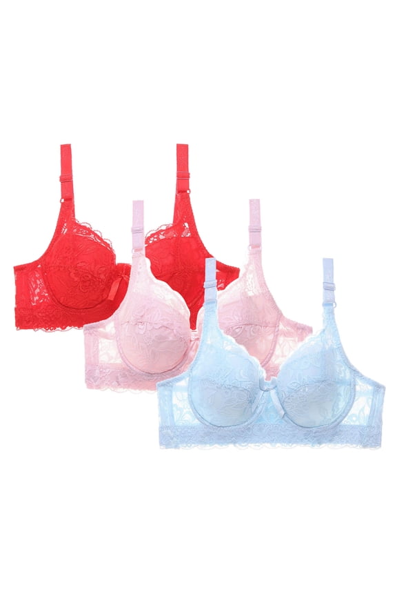 3PC Lift and Support Push-Up Bra Plus Size Secure Fit Bra for Women Breathable Everyday Bras Plus Size Armpit Fat Control Bra Underwire Cleavage Bra Anti-Sagging Bra Bralette Blue XXL