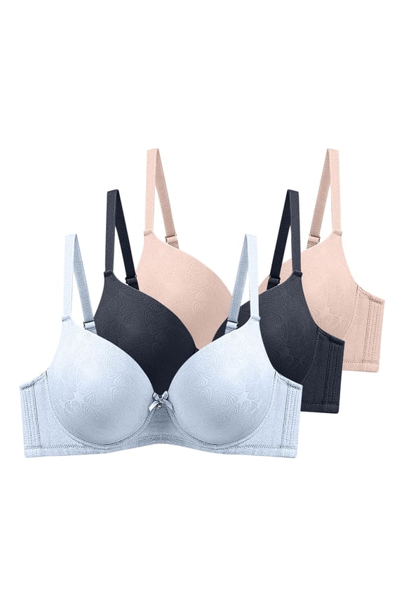 3PC Lift and Support Push-Up Bra Push-Up Bra Underwire Anti-Sagging Bra Bralette Thin Fabric Bralettes Breathable Everyday Bras Plus Size Cleavage Bra Secure Fit Bra for Women Khaki 100