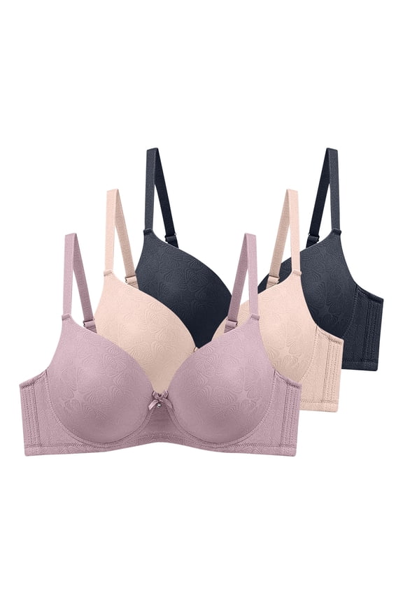 3PC Plus Size Cleavage Bra Push-Up Bra Underwire Breathable Everyday Bras Thin Fabric Bralettes Anti-Sagging Bra Bralette Secure Fit Bra for Women Lift and Support Push-Up Bra Pink 85