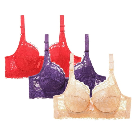 AINIYS 3PC Plus Size Secure Fit Bra for Women Underwire Cleavage Bra Plus Size Armpit Fat Control Bra Lift and Support Push-Up Bra Anti-Sagging Bra Bralette Breathable Everyday Bras Red XXL