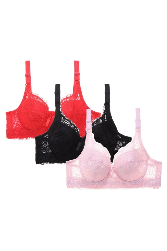 3PC Plus Size Secure Fit Bra for Women Underwire Cleavage Bra Plus Size Armpit Fat Control Bra Lift and Support Push-Up Bra Anti-Sagging Bra Bralette Breathable Everyday Bras Pink XL