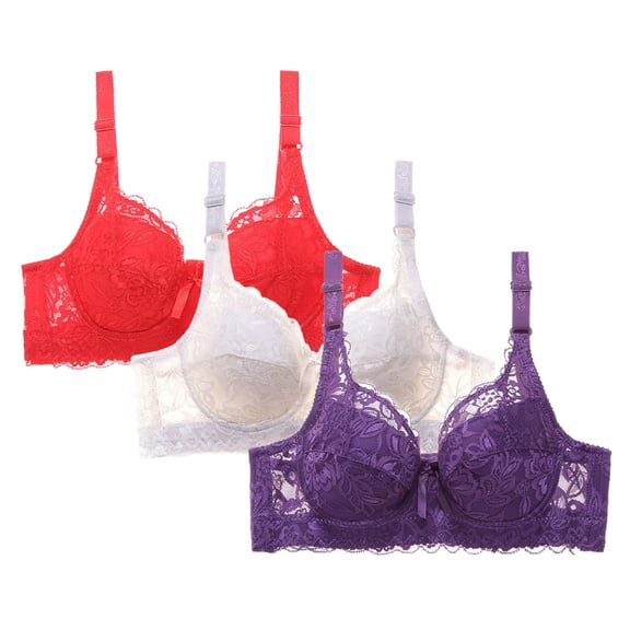 AINIYS 3PC Secure Fit Bra for Women Underwire Plus Size Breathable Everyday Bras Lift and Support Push-Up Bra Anti-Sagging Bra Bralette Cleavage Bra Plus Size Armpit Fat Control Bra Purple XXL