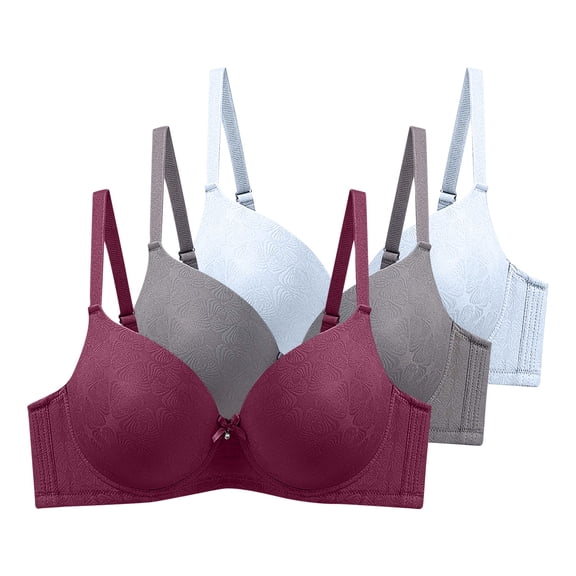 AINIYS 3PC Secure Fit Bra for Women Underwire Thin Fabric Bralettes Anti-Sagging Bra Bralette Lift and Support Push-Up Bra Breathable Everyday Bras Push-Up Bra Plus Size Cleavage Bra Wine 85