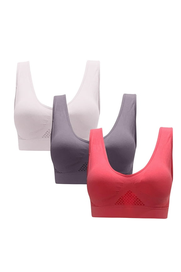 3PC Secure Fit Bra for Women Wireless Lift and Support Push-Up Bra Wide Straps Cleavage Bra Sports Yoga Bra Breathable Everyday Bras Bralette Soft Cup Bra Watermelon Red M