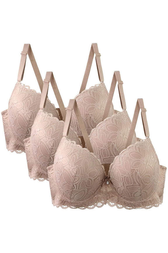 3PC Secure Fit Bra for Women Cleavage Bra Lift and Support Push-Up Bra Breathable Everyday Bras Bralette Plus Size Khaki XL