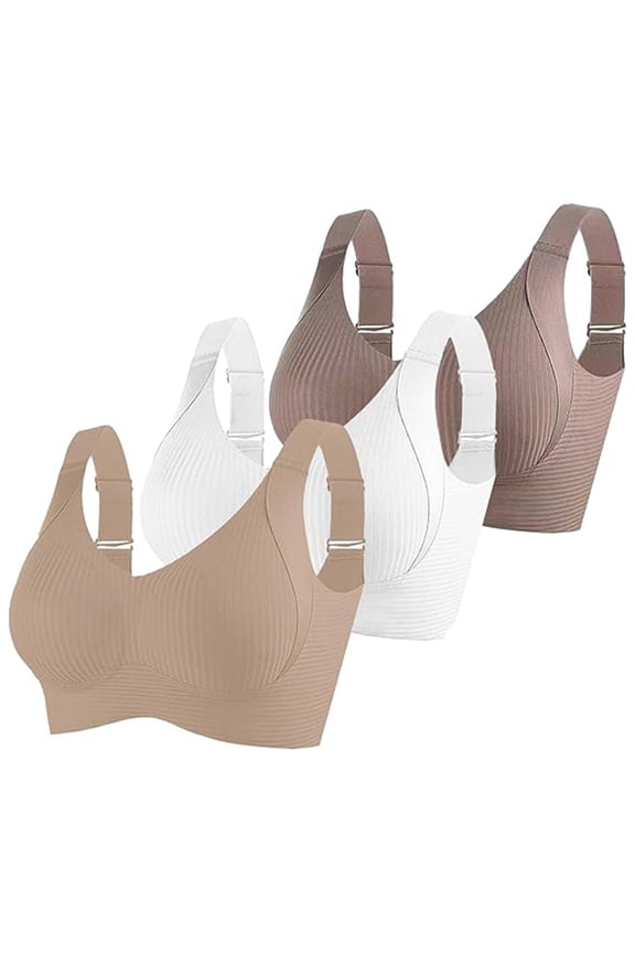 3PC Soft Cup Bra Secure Fit Bra for Women Cooling Lift-Up Workout Gym Bra Wide Straps Sports Yoga Bra Bralette Breathable Everyday Bras Sleep Bras White XXXXXL