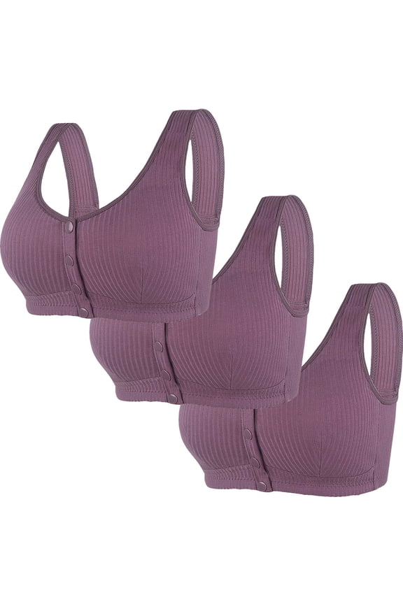 3PC Soft Cup Bra Secure Fit Bra for Women Lift and Support Push-Up Bra Front Clousure Cleavage Bra Cotton Plus Size Bralette Breathable Everyday Bras Wireless Purple XXXXL(48/110)