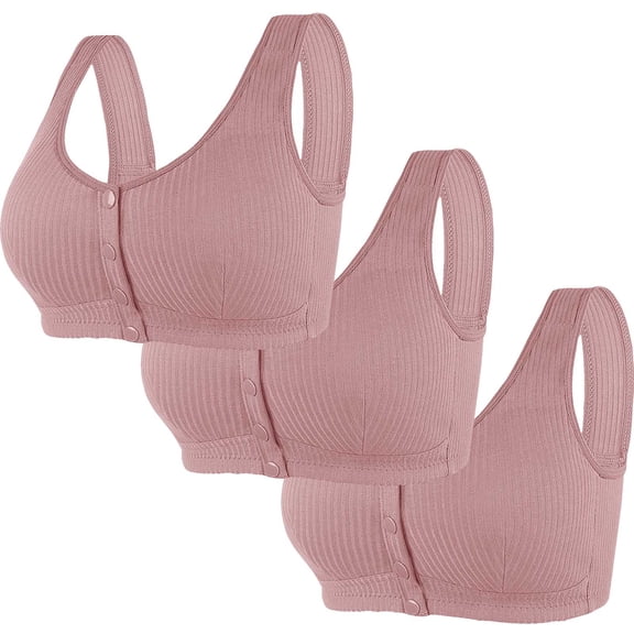 AINIYS 3PC Soft Cup Bra Secure Fit Bra for Women Lift and Support Push-Up Bra Front Clousure Cleavage Bra Cotton Plus Size Bralette Breathable Everyday Bras Wireless Pink XXXL（46/105）