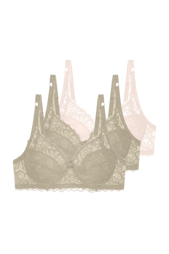 Women's Lace Mesh Bra With Exquisite Embroidery Bralette Underwire Bra Beige 80C