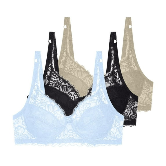 AINIYS Womens Bra Push up Underwear Breathable Adjustable Brassiere Lingerie Lace Bras Wireless Thin Mold Cup Light Blue 100C