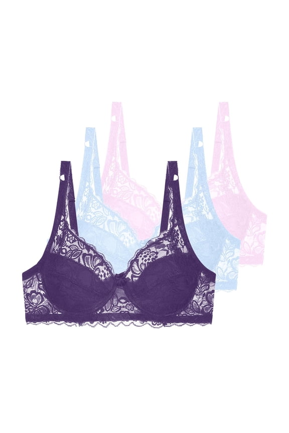 Womens Floral Lace Bralette Breathable Soft Fashion Adjustable Everyday Bra Purple 80B