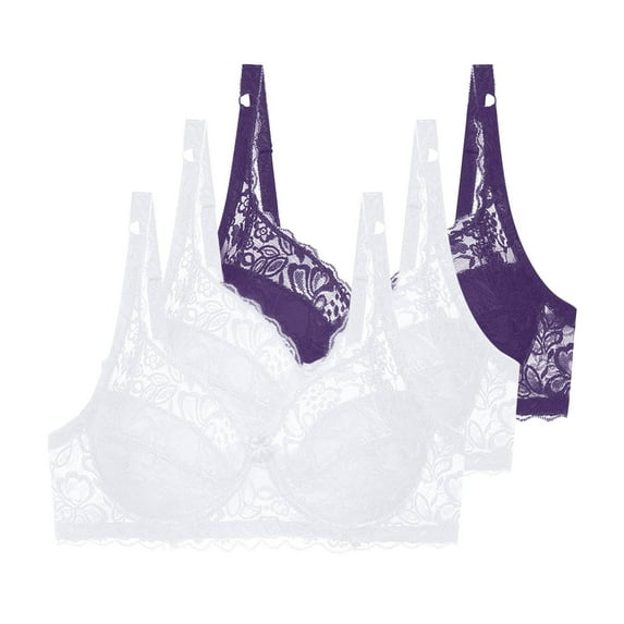 AINIYS Women Bras Breathable Comfy Floral Lace Full Coverage Underwired Bra Purple 80C