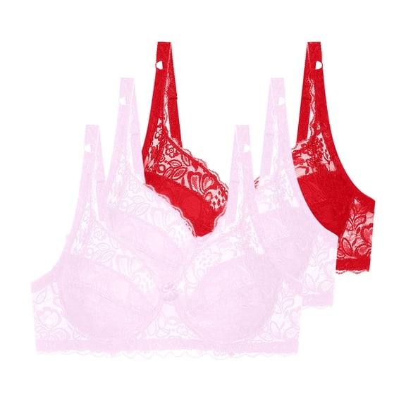 AINIYS Women's Lace Mesh Bra With Exquisite Embroidery Bralette Underwire Bra Red 90C