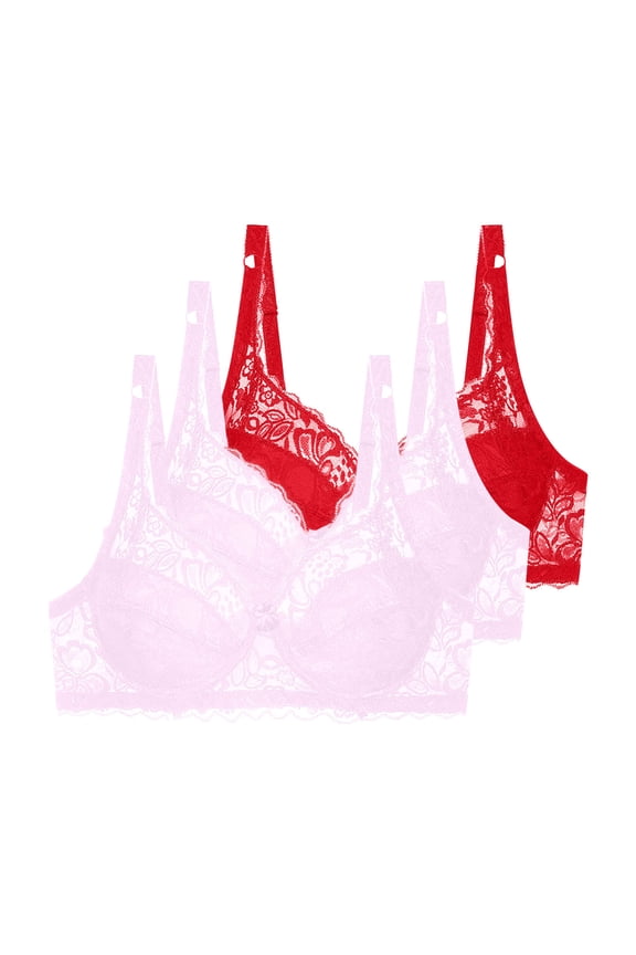 Women's Lace Mesh Bra With Exquisite Embroidery Bralette Underwire Bra Red 95B