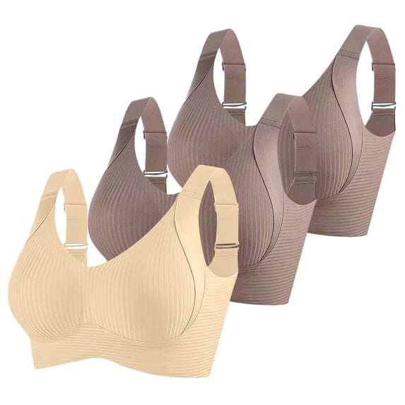 AINIYS 3 Pcs Seamless Bras for Women Full Support Wide Straps Push Up Ribbed Wireless Bra Solid Plus Size Everyday Bras Coffee XXXL