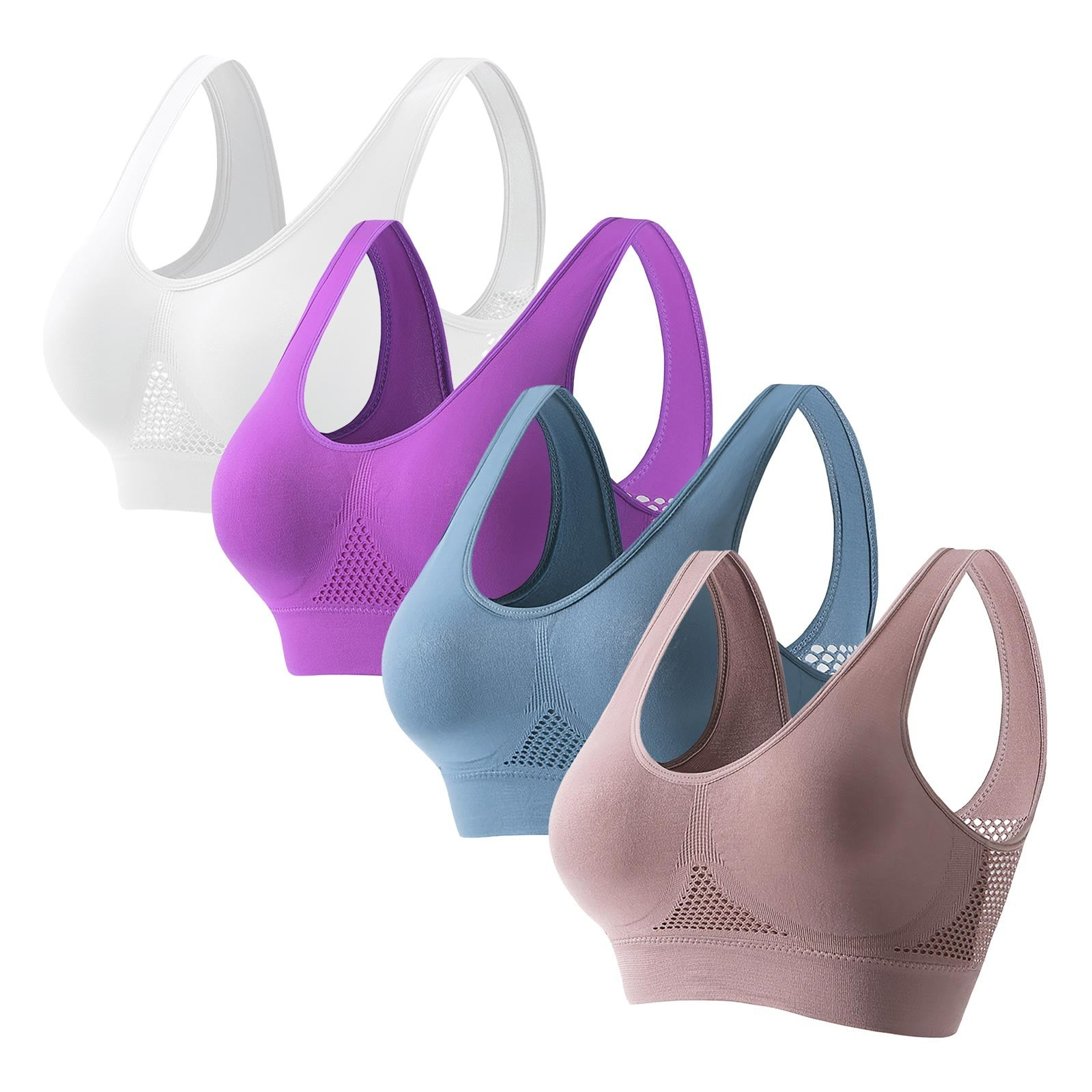 New5pcs Women's Casual Sports Bralettes, Breathable Knit Fabric, Alphabet Pattern, Wireless, No Padding, Adult - Rayon 95%, Elastane 5%