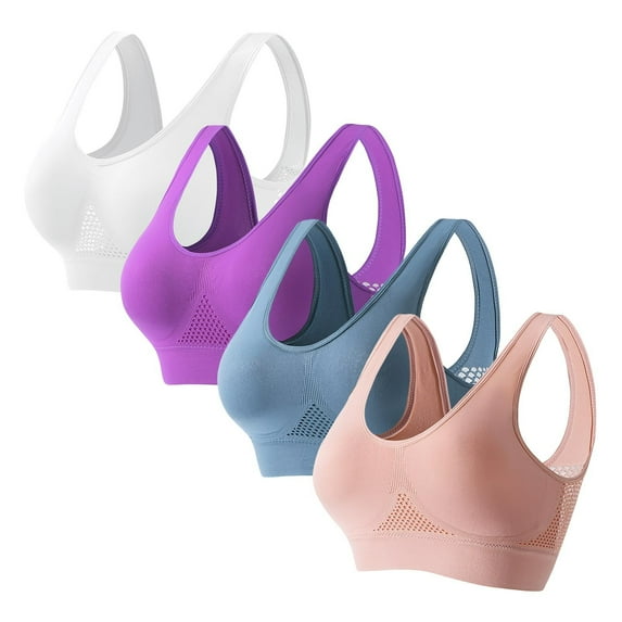 AINIYS 4PC Bralette Wireless Thin Fabric Bralettes Soft Cup Bra Breathable Everyday Bras Wide Straps Sports Yoga Bra With Removable Pads Secure Fit Bra for Women Pink XXL