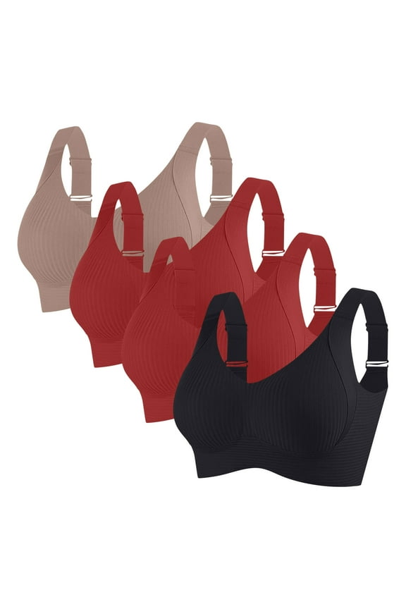 4PC Secure Fit Bra for Women Wireless Workout Gym Bra Cooling Lift-Up Sports Yoga Bra Bralette Breathable Everyday Bras Soft Cup Bra Wide Straps Sleep Bras Black XXL
