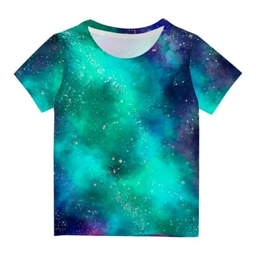 AINIYS 5-6 Years Kids Casual Loose Summer Tops Little Boys Tees Fashion Short Sleeve T-Shirt Children Clothes Round Neck Trendy Tie Dye Gradient Color Multicolor