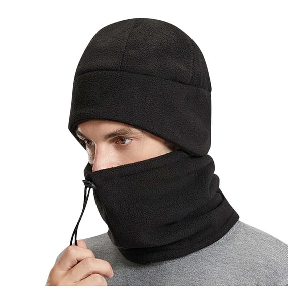 AINIYS Adjustable Fleece Hat Scarf Windproof Set Soft for Men Women Unisex Casual Daily Wear Fashion Accessory for Outdoor Activities Black Free Size