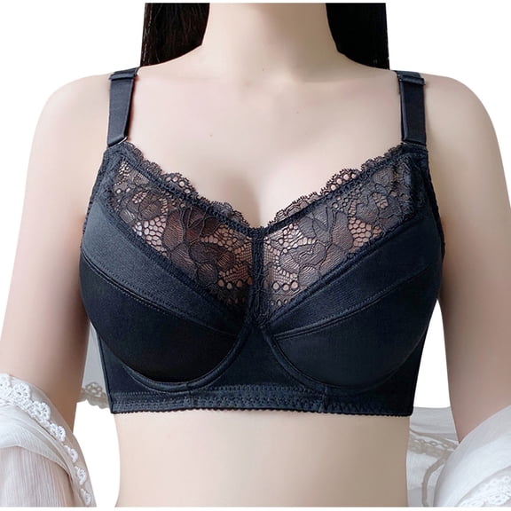 AINIYS Anti-Sagging Bra Plus Size Underwire Bralette Secure Fit Bra for Women Floral Lace Cleavage Bra Lift and Support Push-Up Bra Breathable Everyday Bras Black M