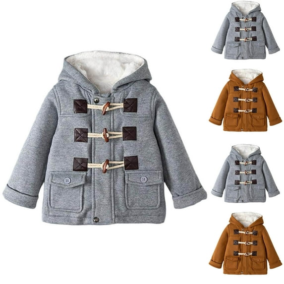 AINIYS Baby Boys Girls's Winter Wool Coat Hooded Peacoat Kids Fleece Lined Jacket Warm Thicken Windproof Overcoats Brown 3 Years