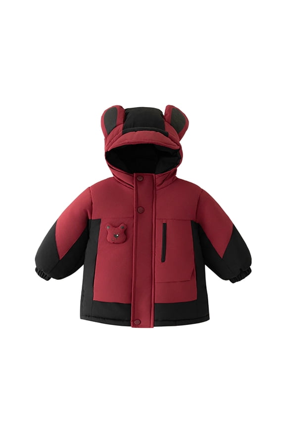 Baby Girls Boys Coats Winter Hooded Fleece Lined Jacket Cute Bear Ear Hoods Outerwear Kids Cute Zipper Coat with Pocket Red 3-4Years