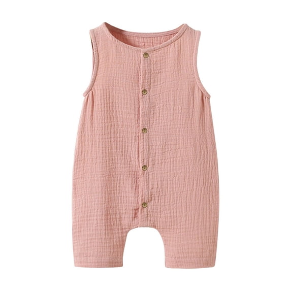 AINIYS Baby Solid Color Cotton Romper Summer Sleeveless Button Jumpsuit Playsuit Pink 10-12months