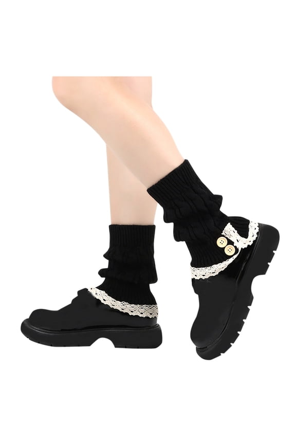 Boot Cuffs Crochet Lace Leg Warmer Knited Boot Cuffs Topper Socks Cuffs for Women Girls Winter Warm Black Free Size