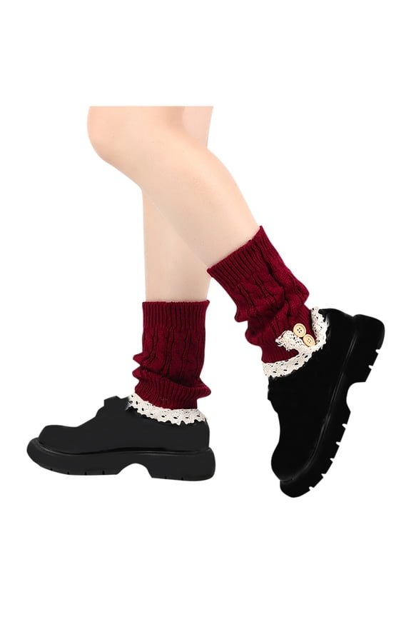 Boot Cuffs Crochet Lace Leg Warmer Knited Boot Cuffs Topper Socks Cuffs for Women Girls Winter Warm Wine Free Size