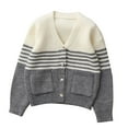 thumbnail image 1 of AINIYS Boy's Cardigans Sweater V-Neck Stripe Long Sleeve Button Knit Sweater with Pockets for Kids Gray 5 Years, 1 of 9