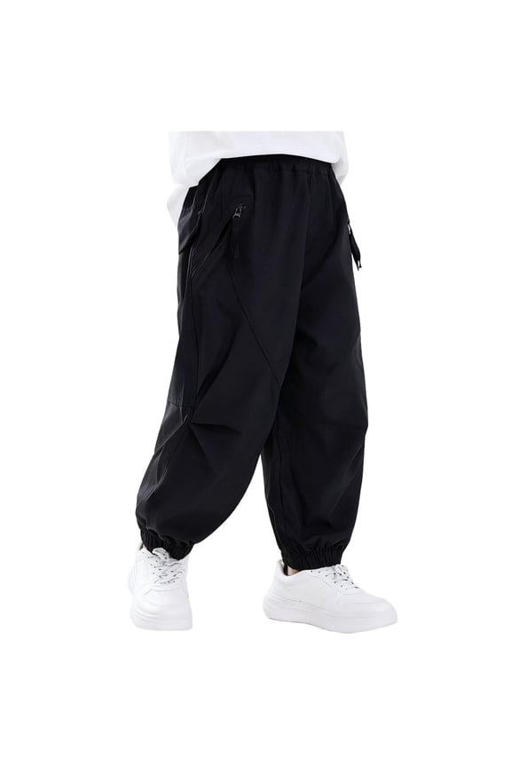 Boys Balloon Puff Pants Elastic Waist Cuffed Casual Trousers for Playtime Black 11 Years