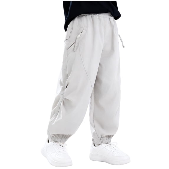AINIYS Boys Balloon Puff Pants Elastic Waist Cuffed Casual Trousers for Playtime Gray 5 Years